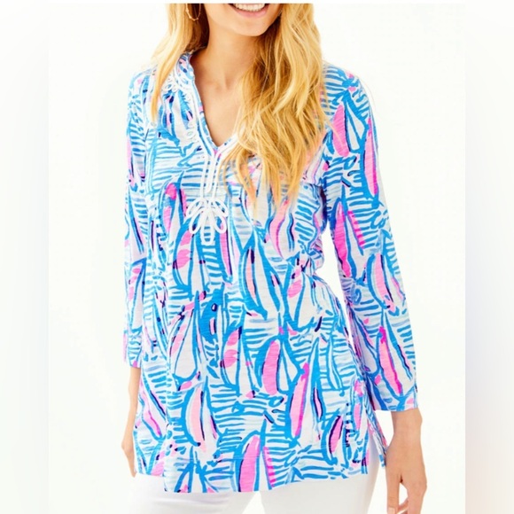 Lilly Pulitzer Tops - Lilly Pulitzer Blue and Pink Cotton Top